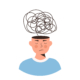 A graphic of a person with a jumbled line spooling above their head, representing the stress of anxious thoughts that anxiety therapy in Atlanta, GA can help you address. Learn more about health anxiety in Atlanta, GA and how an online anxiety therapist in Atlanta, GA can offer support today.