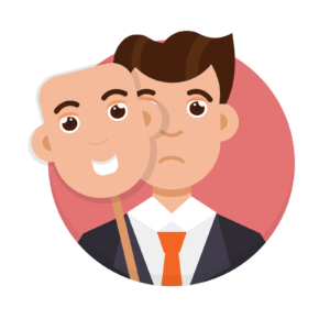 A graphic of a businessman holding a smiling mask in front of his concerned expression. This could represent emotional masking that an anxiety therapist in Atlanta, GA can help you address. Learn more about therapy for anxiety in Atlanta, GA and how an online anxiety therapist in Atlanta, GA can help you today. 